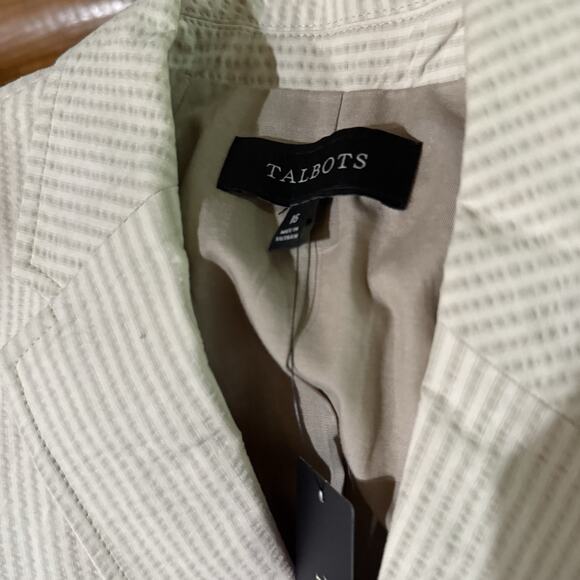 NEW Talbots Ivory Khaki Striped Blazer Jacket Sz 16 Single Button 3/4 Sleeve - Picture 8 of 8
